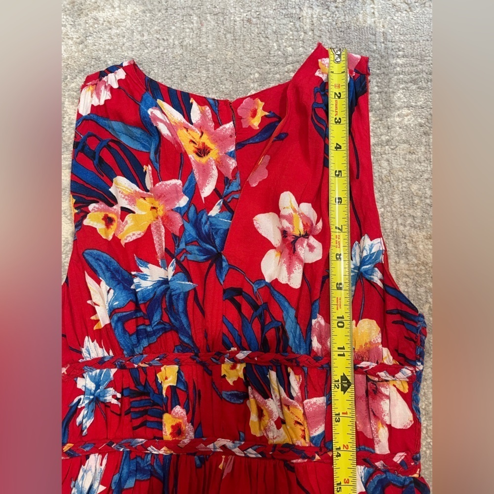 Japna Floral V Neck Sleeveless Racerback 5 Button Red Maxi Dress Size Medium - Picture 10 of 10